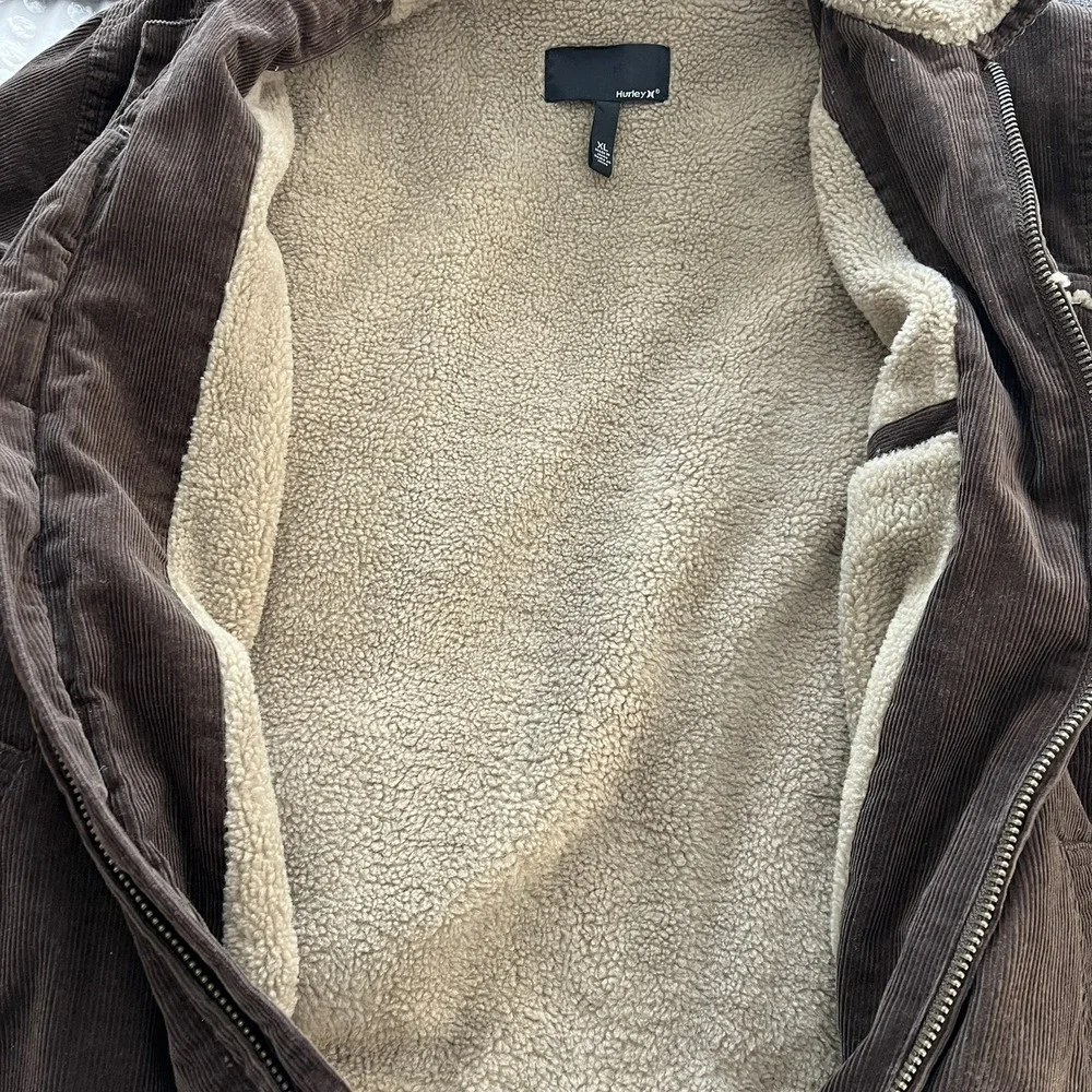 Hurley Jacket Youth Brown Corduroy Sherpa Collar Trucker Barn Coat Sz XL
